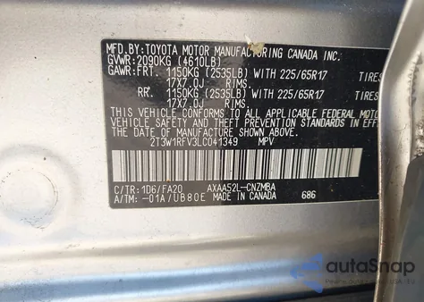 2020 Toyota Rav4 Xle z USA, uszkodzony, nr VIN 2T3W1RFV3LC041349